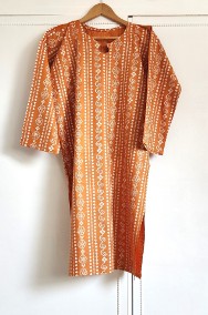 Komplet orientalny indyjski spodnie tunika pomarańczowa biały wzór chunri boho-2