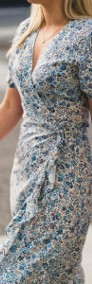 Sukienka Part Two 38 M niebieskie kwiaty wrap dress midi na lato wiskoza retro-4
