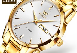 Klasyczny zegarek męski złoty garniturowy bransoleta datownik nowy kwarcowy 39mm