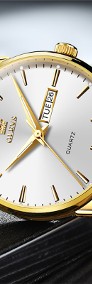 Klasyczny zegarek męski złoty garniturowy bransoleta datownik nowy kwarcowy 39mm-4