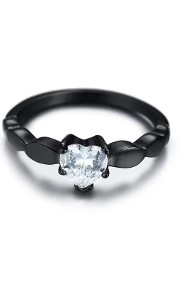 Czarny pierścionek białe serce kamień cyrkonia serduszko czerń-2