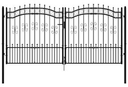 vidaXL Brama z grotami, czarna, 305x198 cm, malowana proszkowo stal