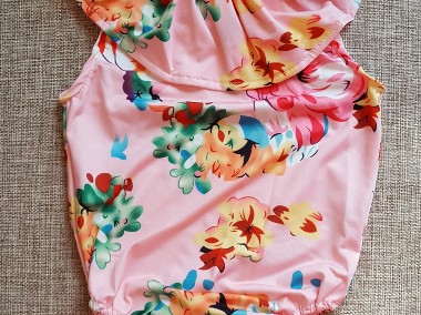 Nowy strój kąpielowy dziecięcy dziewczęcy 2 3 lata 100 falbana kwiaty różowy-1