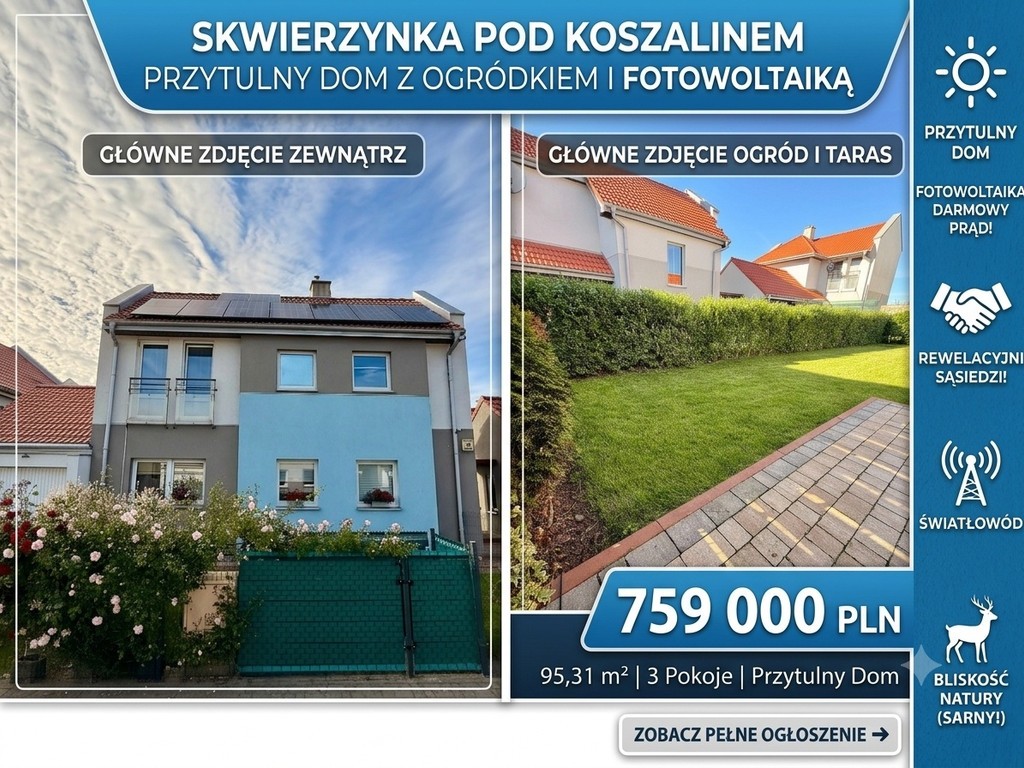 Skwierzynka Przytulny dom z ogrodem i fotowoltaiką