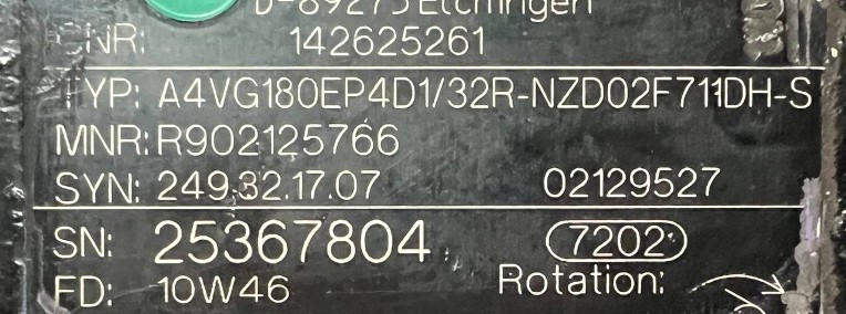 Rexroth A4VG180EP4D1/32R-NZD02F711DH-S (R902125766. 142625261) Pompa hdo TEREX -1