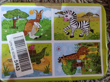 Puzzle 4 łamigłówki zebra kangur krokodyl żyrafa-1