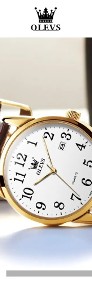 Klasyczny zegarek męski kwarcowy złoty 39mm Olevs biała tarcza brązowy pasek-3