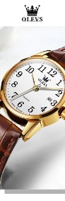 Klasyczny zegarek męski kwarcowy złoty 39mm Olevs biała tarcza brązowy pasek-4