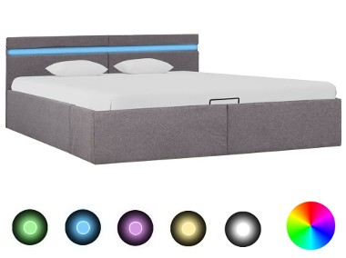 vidaXL Rama łóżka z podnośnikiem i LED, taupe, tkanina, 160 x 200 cm 285628-1