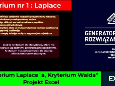 "Kryterium Laplace`a, Kryterium Walda" - Projekt Excel-1