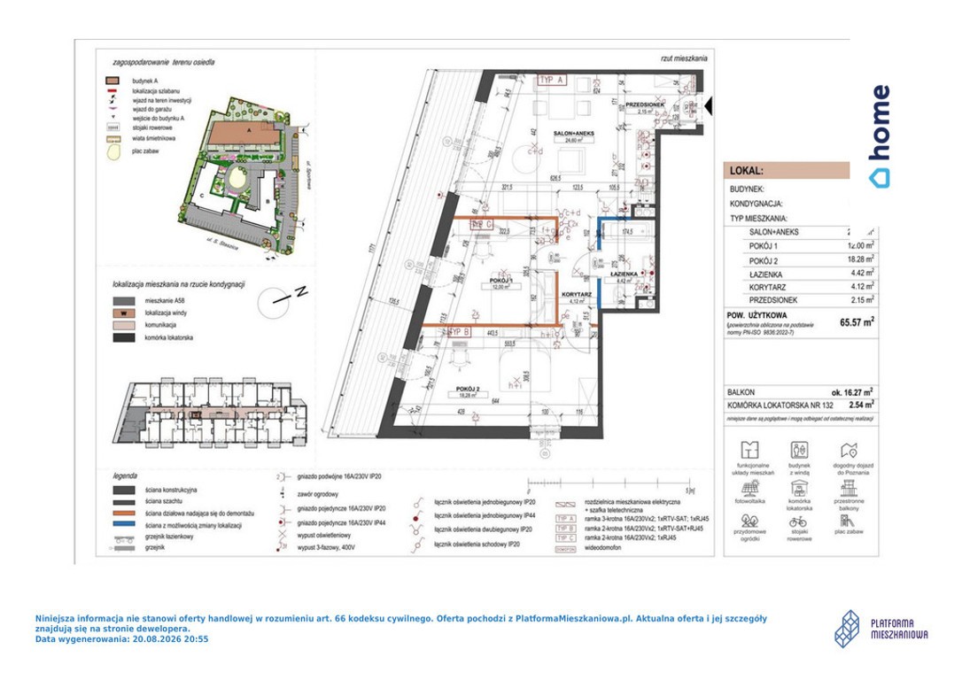 Mieszkanie 65,57 m², 3 pok., Szamotuły