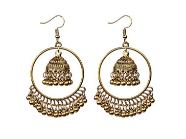 Nowe kolczyki indyjskie boho hippie złoty kolor orient jhumka jhumki Bollywood-1