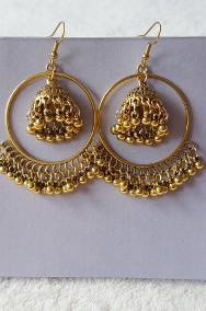 Nowe kolczyki indyjskie boho hippie złoty kolor orient jhumka jhumki Bollywood-2