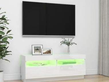 vidaXL Szafka TV z oświetleniem LED, biel z połyskiem, 100x35x40 cm-2