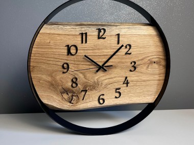 Drewniany zegar w stalowej obręczy 40 CM | zegar loft | CUDA Z DREWNA -1