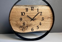 Drewniany zegar w stalowej obręczy 40 CM | zegar loft | CUDA Z DREWNA 
