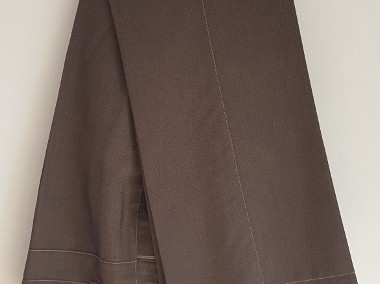 Proste rozszerzane spodnie garniturowe 40 L eleganckie w kant brązowe-1