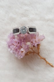 Nowe pierścionki obrączka komplet srebrny kolor czarny cyrkonia-2