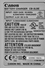 Ładowarka Canon CB-2LBE do akumulatorów NB-9L , DC 4,2 V , 0,7 A-2