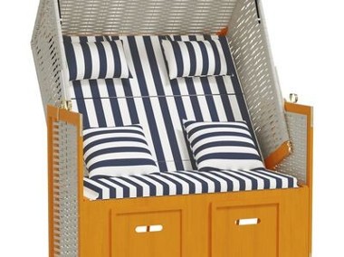 vidaXL Kosz plażowy z poduszkami, rattan PE i drewno, biało-niebieski-1