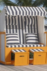 vidaXL Kosz plażowy z poduszkami, rattan PE i drewno, biało-niebieski-2