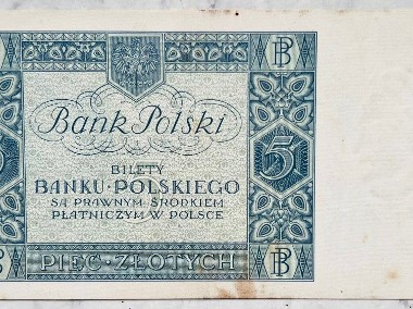 Banknot Polska IIRP 5 Złotych Złoty zł 1930 rok r. Seria DG. Stan -I -UNC -2