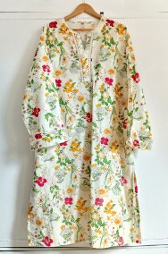 Nowy komplet tunika spodnie cygaretki L 40 XL 42 wzór kwiatów floral lato-2