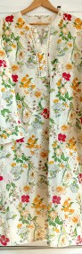 Nowy komplet tunika spodnie cygaretki L 40 XL 42 wzór kwiatów floral lato-3