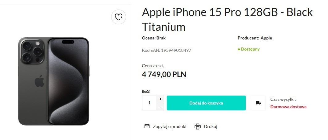 Apple iPhone 15 Pro 128GB Natural Titanium - Sklep