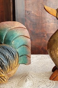 Ręcznie rzeźbione i malowane figury Koguta i Kaczki lite drewno rustykalny styl-2
