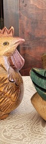 Ręcznie rzeźbione i malowane figury Koguta i Kaczki lite drewno rustykalny styl-3