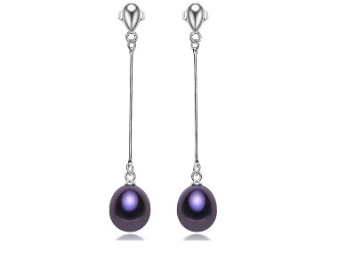 Nowe srebrne kolczyki srebro 925 czarna perła perły wiszące długie-1