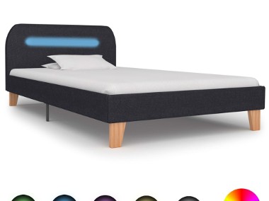 vidaXL Rama łóżka z LED, ciemnoszara, tkanina, 90 x 200 cm 280891-1