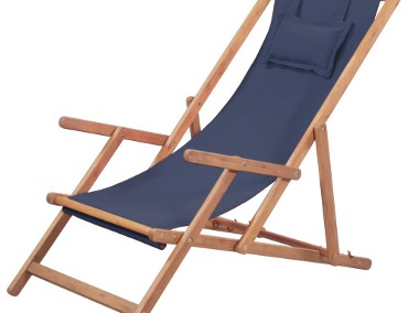 vidaXL Składany leżak plażowy, tkanina i drewniana rama, niebieski 43996-1