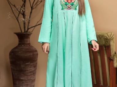 Nowa indyjska sukienka tunika S 36 M 38 zielona turkusowa haft paw pawie boho-1