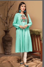 Nowa indyjska sukienka tunika S 36 M 38 zielona turkusowa haft paw pawie boho-2