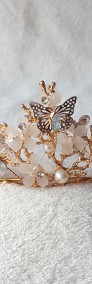 Korona tiara opaska naszyjnik kolczyki komplet biżuterii kolor złoty motyle-4