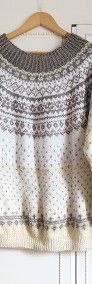 Ręcznie wykonany sweter vintage biały kremowy wzór norweski S M L-3