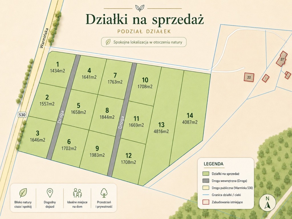 Działki pod Łuktą | Mazury | MPZP | blisko jezior, Łukta