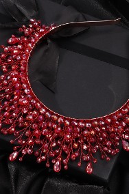 Opaska do włosów korona tiara cyrkonie koraliki czerwone wesele bal-2