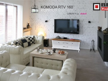 Komoda RTV 150` LONDYN Biała na Ludwiku Blat Dąb Naturalny BEKAS Producent Mebli-1