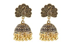 Nowe indyjskie orientalne kolczyki dzwonki jhumki ptak paw boho hippie złoty