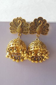 Nowe indyjskie orientalne kolczyki dzwonki jhumki ptak paw boho hippie złoty-2