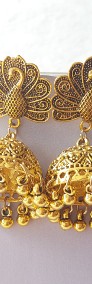 Nowe indyjskie orientalne kolczyki dzwonki jhumki ptak paw boho hippie złoty-3