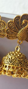 Nowe indyjskie orientalne kolczyki dzwonki jhumki ptak paw boho hippie złoty-4
