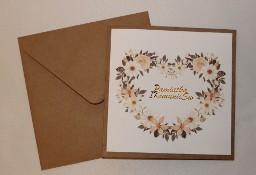  Kartka Pierwsza Komunia Świętą boho eko brązowa serce kwiaty +personalizacja