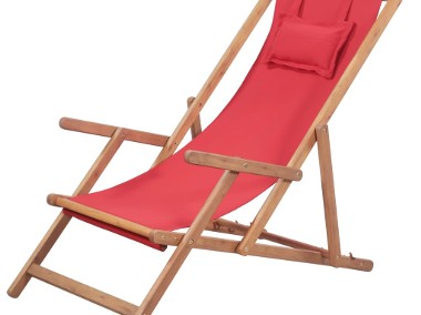vidaXL Składany leżak plażowy, tkanina i drewniana rama, czerwony 43995-1