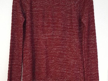 Bordowy sweter ze srebrną nitką M 38 czerwony prosty sweterek cienki-1