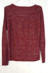 Bordowy sweter ze srebrną nitką M 38 czerwony prosty sweterek cienki-3