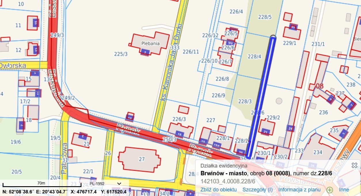 Brwinów ścisłe centrum - działka 1044 m²; dojazd - do uregulowania - Widok 2